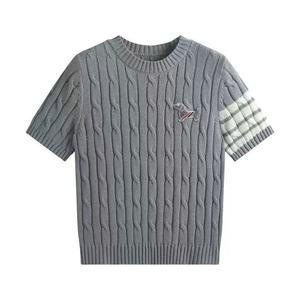 Dalang Factory Design Preppy Style Puppy Embroidered <b>Cable</b> <b>Knit</b> <b>Sweater</b> Short Sleeve Women's Slim Fit Crew Neck Top - Product Image 3
