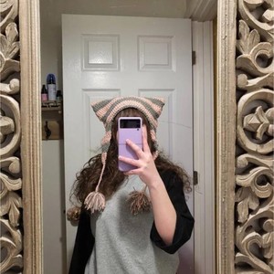 卸売冬かわいいスターフォックス猫耳耳フラップ大人暖かい手作りかぎ針編みストライプニットビーニー帽子 - Product Image 6