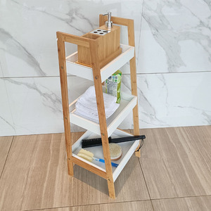 <span class=keywords><strong>Etagere</strong></span> De Rangement personnalisé, étagère d'échelle, étagères De Rangement en bois, étagères De salle De bain en bambou écologique avec boîte <span class=keywords><strong>blanche</strong></span> - Product Image 2