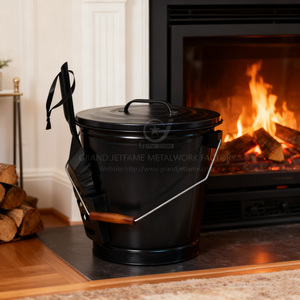 Factory Price 8.3 Gallon Fireplace Heat Insulation <strong>Coal</strong> <strong>Buckets</strong> Metal <strong>Coal</strong> <strong>Buckets</strong> <strong>with</strong> Wooden Handle for Indoor Fireplace - Product Image 1