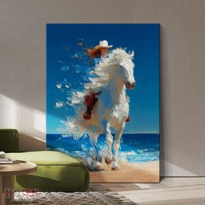 Dipinto Acrilico Fatto a Mano <span class=keywords><strong>di</strong></span> un Cavaliere a Cavallo Bianco con Stile Moderno e Texture Astratta, Effetto Decorativo <span class=keywords><strong>di</strong></span> Alta Qualità su Tela - Product Image 3