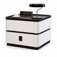 Table de chevet intelligente avec chargeur sans fil, 2 tiroirs, table de chevet moderne, compatible avec les chats, en cuir microfibre