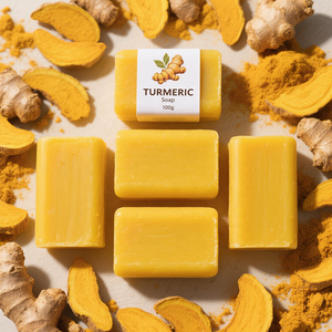 Jabón de Cúrcuma, Ácido Kójico y Colágeno, Barra Blanqueadora de Piel Antiacné con Limón para un Tono Brillante, Marca Privada - Product Image 1