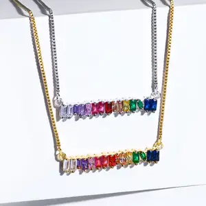 Moda arcobaleno colori cubic zirconia perline pavimentazione 7 chakra barra orizzontale ciondolo collana gioielli cina produttore fornitore