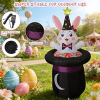Décoration de jardin gonflable écologique en PVC de 1,5 m : Lapin de Pâques avec chapeau magique, lapin sorcier mignon avec chapeau de fée lumineux à LED, réutilisable