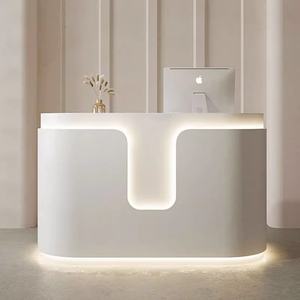 Bureau de réception moderne d'angle rond pour 2 personnes, salon de beauté avec comptoir de caisse, table de réception blanche bon marché pour bureau - Product Image 3