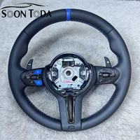 Volant de voiture en cuir pleine fleur avec bande bleue, boutons M1 M2, standard OEM, pour BMW F11 F20 F21 F22 F30 F31 F32 E60 E71 E90