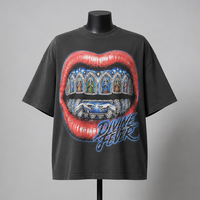 T-shirt graphique noir délavé surdimensionné pour homme OEM ODM, impression personnalisée des lèvres, streetwear, marque privée, fabricant en gros