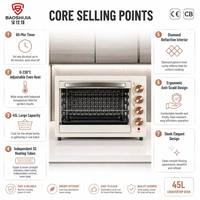 Four électrique de comptoir à double température 45L 1800W avec minuterie 60 min, chauffage indépendant, certifié CE CB, approvisionnement OEM CBU SKD CKD