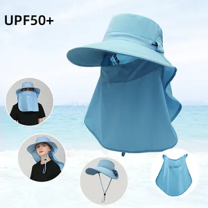 Outdoor Woman Beach Sport kappen mit großer Krempe 7 Farben Sommer UV-Schutz UPF50 Sun Long Cape Bucket Hats Unisex Man Fisherman Hat