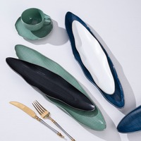 Service de vaisselle de luxe P&T vert marine noir avec bord doré, ensemble d'assiettes en porcelaine fine, vaisselle et assiettes de fête pour l'hôtellerie-restauration