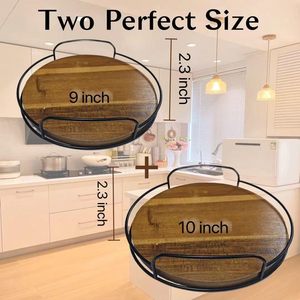 Wooden Round <b>Spice</b> <b>Rack</b> With Handle <b>Rotating</b> Kitchen Storage Tray For <b>Spices</b> And Snacks Brown L Size - Product Image 3