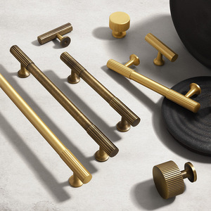 Furniture Handle And <b>Knob</b> Brass T Shaped Cabinet Hardware Scandinavian Style Durable For Wardrobe Kitchen Cupboard Doors - Product Image 2
