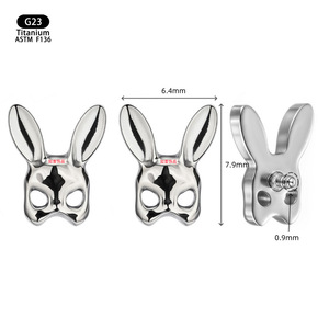 Clous d'oreilles en titane en forme de lapin 6,4 mm G23 ASTM F136 Bijoux de piercing - Product Image 1