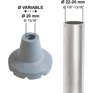 Puntas Antideslizantes para Muletas de 22 mm, 21 mm y 20 mm (x2 unidades), Férulas de Goma Grises KMINA K10036 - Product Image 3