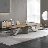 Table de conférence moderne en placage de noyer écologique 3,2-5M, bureau de direction avec rail coulissant pour prises électriques, base en résine, grande taille