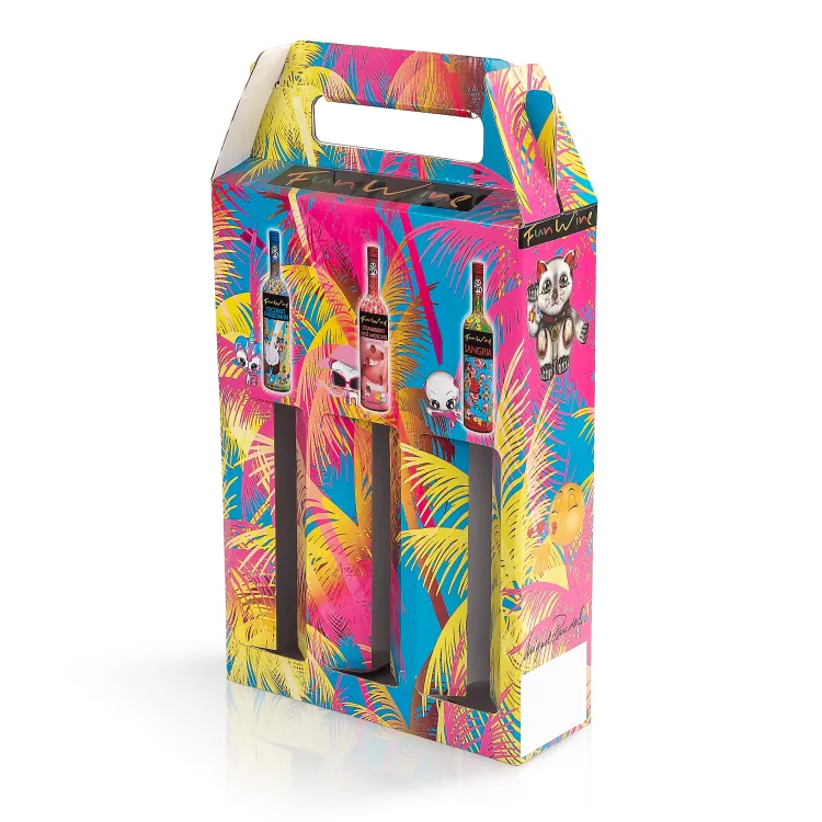 Herbruikbare Golfkartonnen Wijnfles Verpakking Luxe Aangepaste Printdoos Voor Wijnflessen Met Handvat