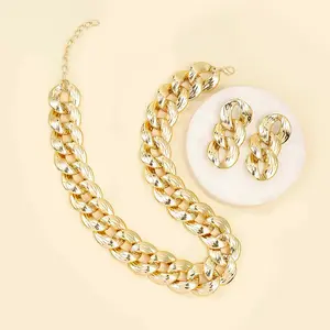Ensemble de bijoux pour dames hip-hop européen et américain rétro chaîne de clavicule ronde en acrylique gros collier et boucles d'oreilles