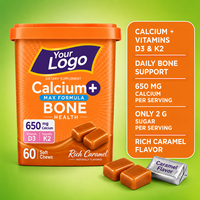 Comprimés de calcium à croquer saveur caramel, sans gluten, 100 % naturels, GMP, pour la force des os et des articulations, le soin des dents et le confort quotidien – Meilleures ventes