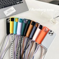 Étui en silicone antichoc avec cordon tour de cou personnalisable pour iPhone 17/16/15/14/13 Pro/Max/12/12mini/7/8 Plus