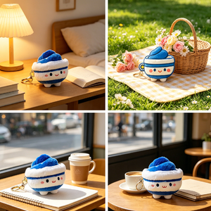 New Arrival Navy White Strip <b>Teacup</b> Plush Keychain Ultra Soft PP Cotton Filled Bag Charm Customizable Plush Pendant - Product Image 5