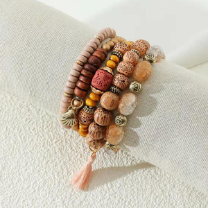 <span class=keywords><strong>DW</strong></span>-221 สร้อยข้อมือทำมือสไตล์โบฮีเมียน ประดับลูกปัดยางยืด โลหะผสม เปลือกหอย 5 ชิ้น ลูกปัดไม้ หลายชั้น - Product Image 2
