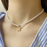 Collar con colgante de inicial de acero inoxidable, perlas simuladas, collares de cuentas con nombre DIY, gargantilla de moda para mujer, joyería, aniversarios