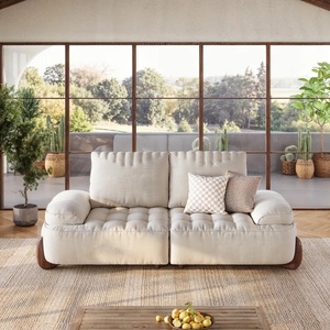 Canapé modulaire en tissu crème moderne avec dossier capitonné et assise capitonnée <span class=keywords><strong>pour</strong></span> salon de style Japandi, meubles de maison - Product Image 3