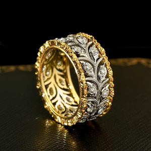 Anello Bicolore con Design a Foglia di Grano, Anello Ispirato alla Natura per Donne - Product Image 1