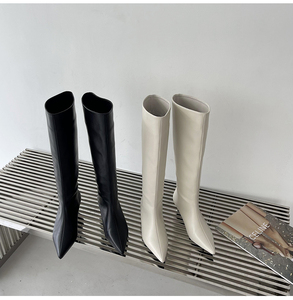 Botas Anchas de Moda Otoño-Invierno, Versión Coreana, Botas Altas con Punta en Pico, Tacón de Cuero Suave, 2025 - Product Image 2