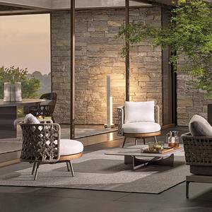 Ensemble de salon de jardin en rotin, table et chaises en teck, design contemporain, imperméable, 3 places - Product Image 5