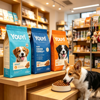 Sachet d'emballage alimentaire pour animaux de compagnie (chats et chiens) personnalisé, imprimé numériquement, recyclable, avec fermeture éclair, résistant à l'humidité, fond plat, 1 kg, 3 kg, 5 kg