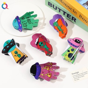 QIYUE Halloween Fun Acrylic Hair Clips 9cm PVC UFO alien Hair Clips 8.5cm PVC Mouth Extraterrestrial Hair Clip - Product Image 1