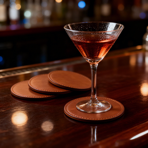 Custom Logo Premium PU Leather Waterproof High <b>Heat</b> Resistant up to 100 Degree Leather <b>Coaster</b> for Hotel Coffee Shop Restaurant - Product Image 2