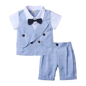 Fashion plaid european wholesale boutique birthday suits gentleman children kids clothes baby boy christening dress