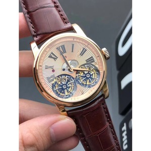 Luxurious Men's Rose Gold Stainless Steel Dial Skeletonized Double Tourbillon <b>Automatic</b> Mechanical Movement Business Watch - Product Image 1