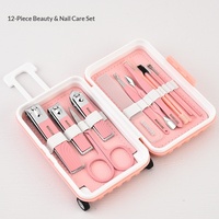 Trousse de manucure portable en métal, 12 pièces, grande taille, avec outils de coupe-ongles et pinces à ongles