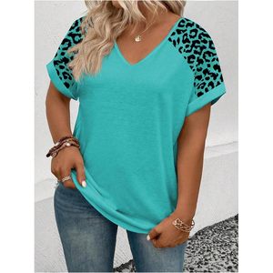Camiseta de Manga Corta Personalizada para Mujer, Talla Grande, Cuello en V, Tejida en Poliéster, Top de Verano, Manga Regular - Product Image 1