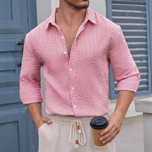 Camisa a cuadros de manga larga de algodón transpirable para hombre, estilo casual, corte ajustado, para ocio. - Product Image 2
