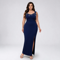 Robe longue élégante sans manches pour femme grande taille, col cœur, perlée, tricotée, coupe estivale, fente haute, pour soirée, bal de promo, club