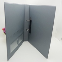 Carpeta de anillas A4 D de cuero PVC gris para oficina con logotipo personalizado para documentos, suministros de papelería, carpeta de archivos