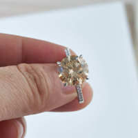 Bijoux de luxe simples, bague en argent sterling 925 avec moissanite jaune ronde de 5 carats VVS, qui passe le test du diamant avec certificat GRA