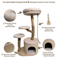 Arbre à chat en bois de luxe, tour d'escalade moderne pour chat, design antidérapant écologique, mobilier pour chat d'intérieur/extérieur à 2 niveaux, en carton