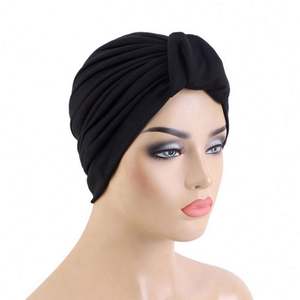 Vente en gros d'accessoires de mode pour cheveux avec logo personnalisé, turbans de couleur unie en POLYESTER SPANDEX, grand nœud, foulard musulman pour femmes, toutes saisons - Product Image 6