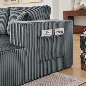 132'' U Shape Comfy Compressed Cloud Couch with Side Pockets Corduroy Memory Foam Sleeper <b>Sofa</b> for Living Room - Product Image 5