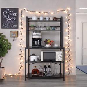 공장 직접 5 단 주방 수납 랙 선반 허치, 목재 주방 가구 전자 레인지 스탠드 선반 랙 메탈 블랙 - Product Image 4