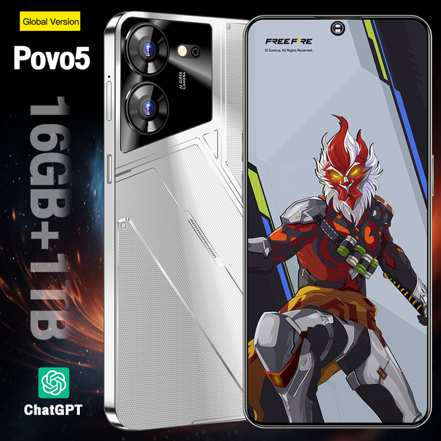 Brand New Pova 5 5G 7.3-inch HD AMOLED Large Battery Smartphone 16GB+1TB Android Phone Dual SIM French Support