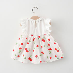 Robes pour filles à bas prix, robe de fête en mousseline de soie sans manches à volants avec un motif cerise - Product Image 2