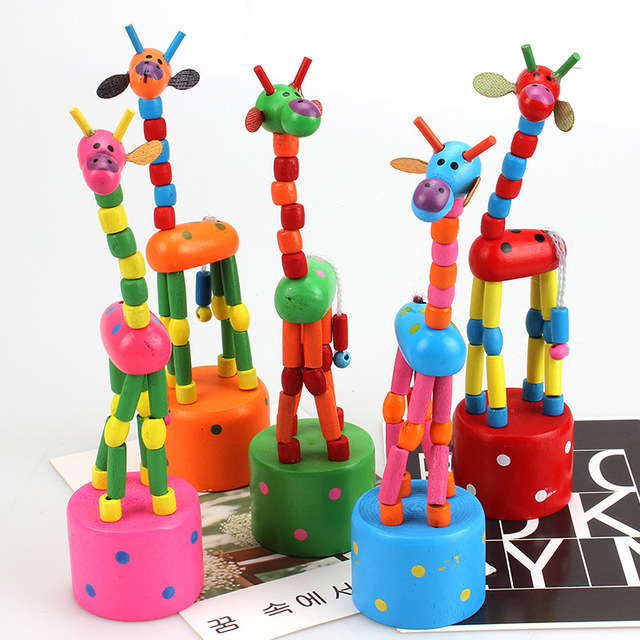 A Wooden Dancing Longjin Deer Children's Educational Toy, a Wooden Spring Swinging Little Animal