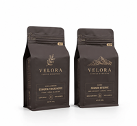 Sachet d'emballage de café à fond plat 250g avec logo personnalisé, finition mate, doublure en aluminium 8.8oz, pour grains entiers, avec valve et fermeture éclair